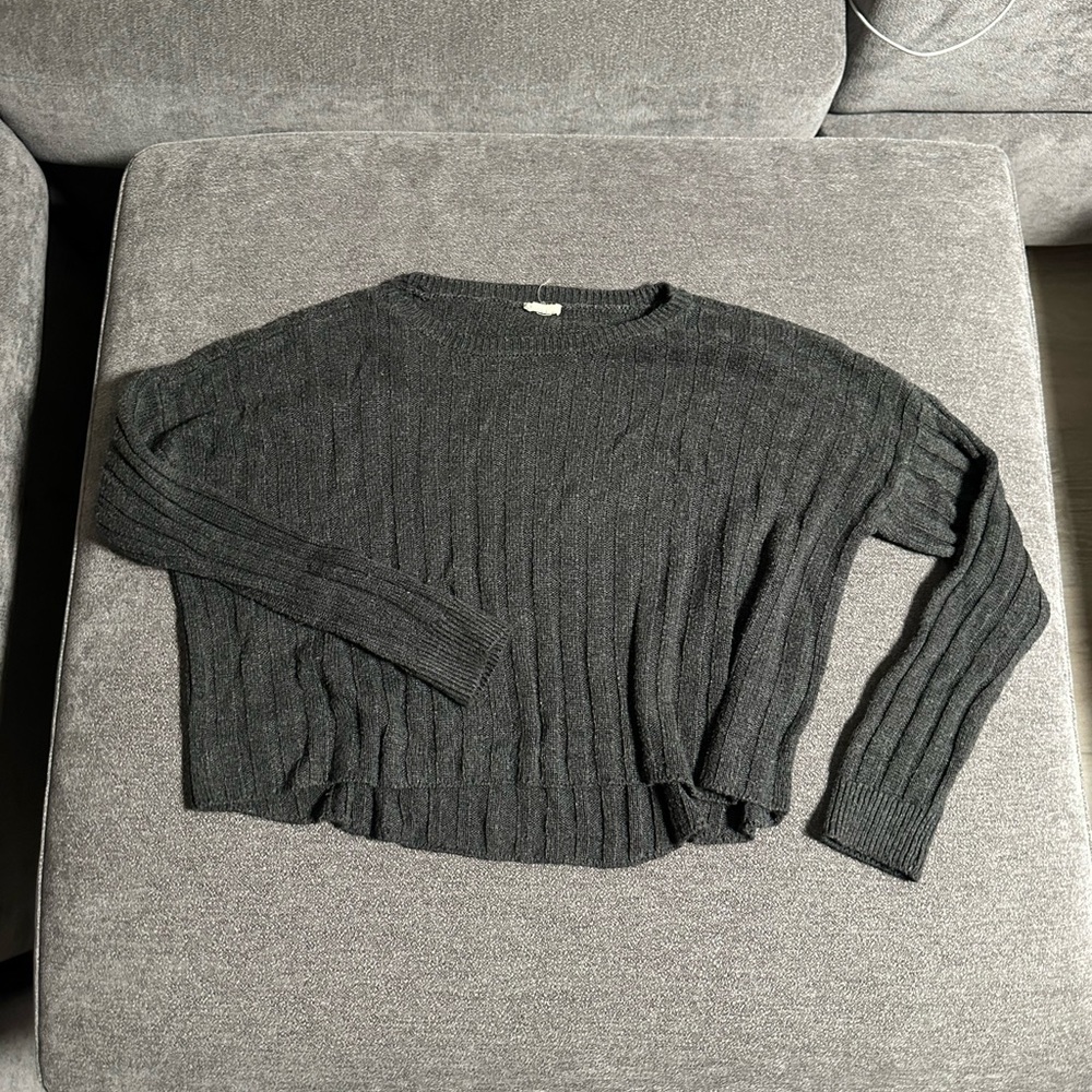 Garage Gray Crew Neck Sweater with Ribbed Knit